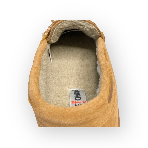 new Minnetonka ✦ Hardsole Suede Fur Lined Mocassin Slip On Loafer ✦ Brown 12 - Picture 12 of 16